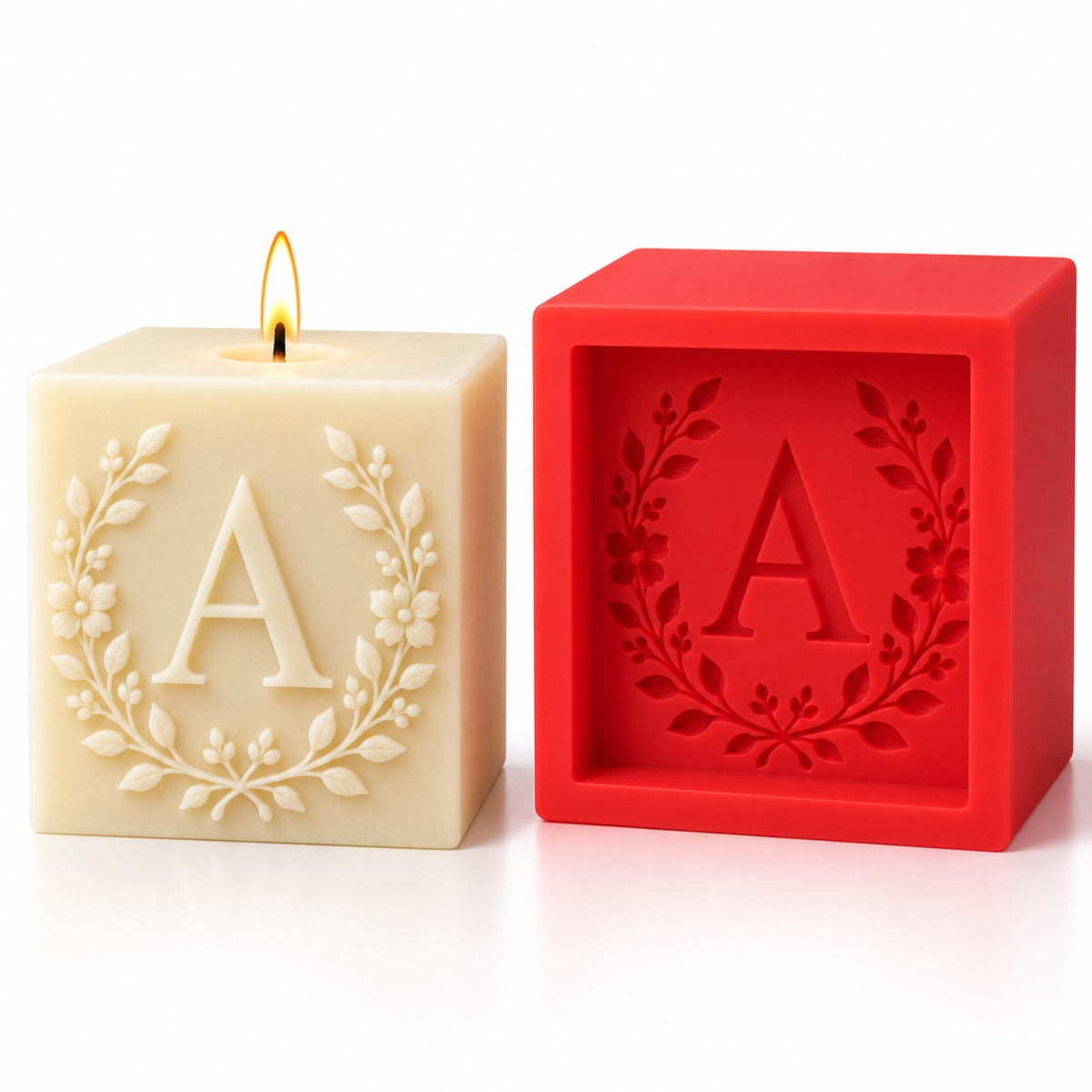 Floral Monogram Cube Candle Mold