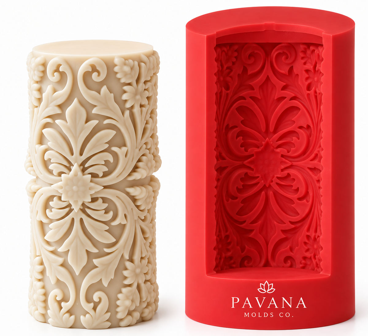Pavana Molds Co ornate boho pillar candle silicone mold