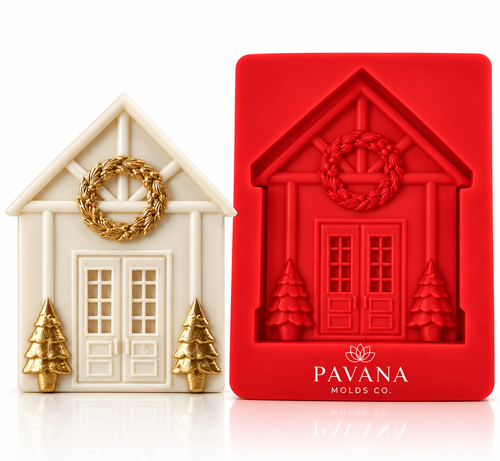 Pavana Molds Co Christmas house 2D silicone candle mold