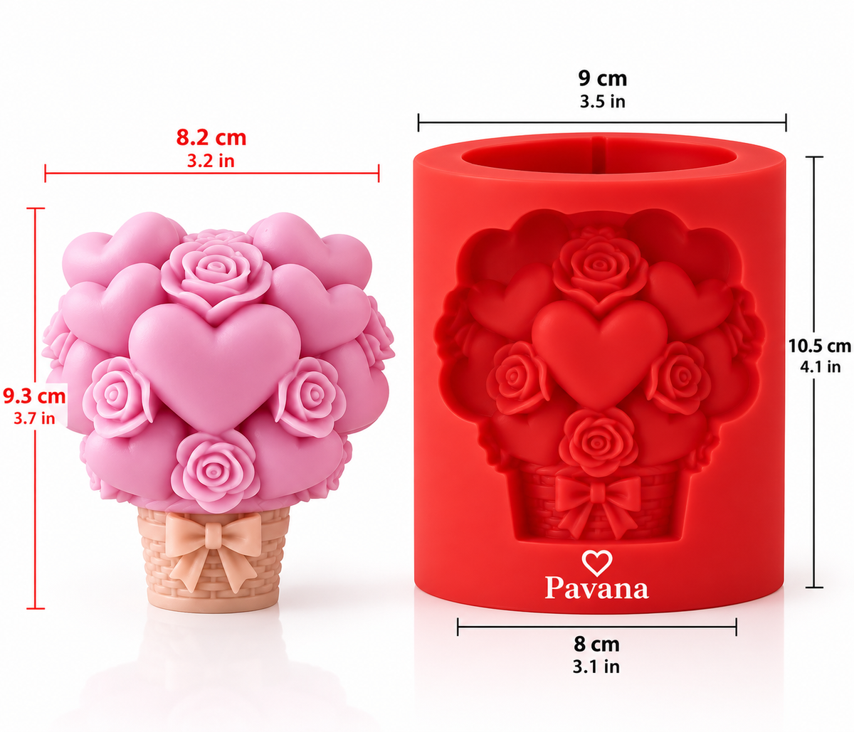 Pavana Heart & Rose Bouquet silicone mold