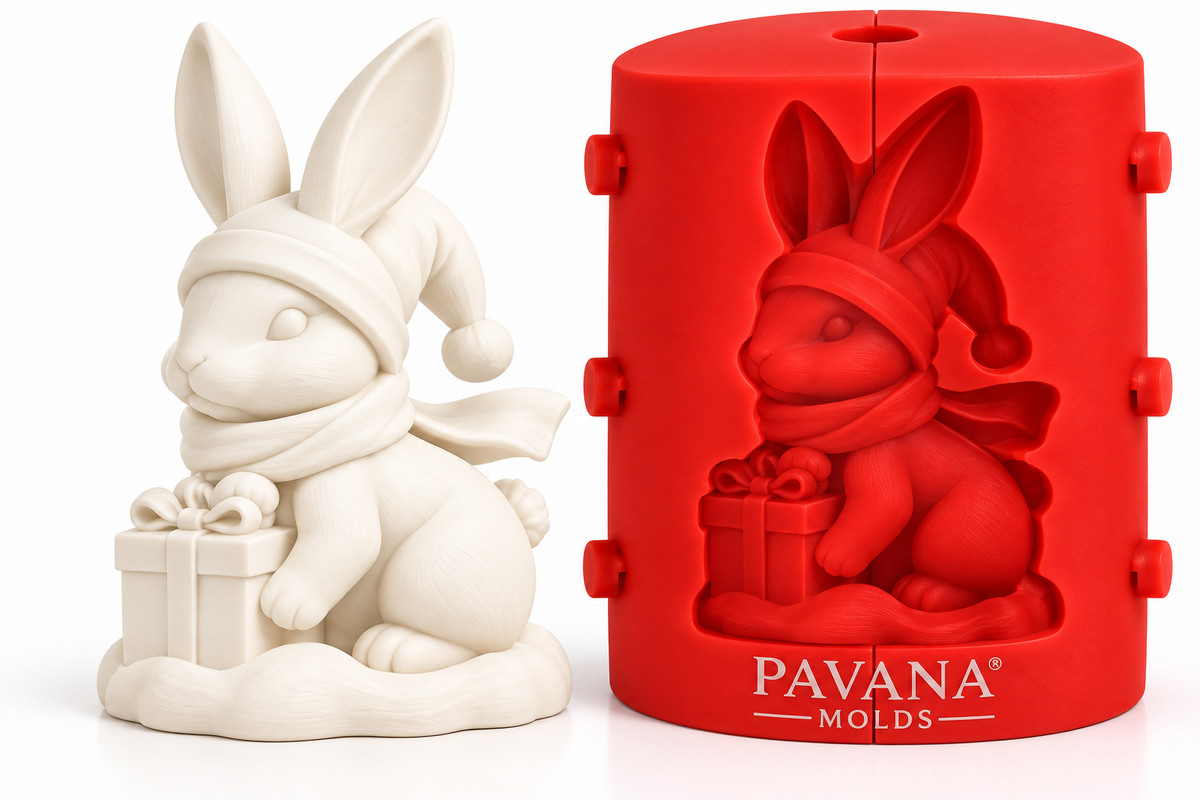 Pavana holiday bunny with gift 3D silicone mold