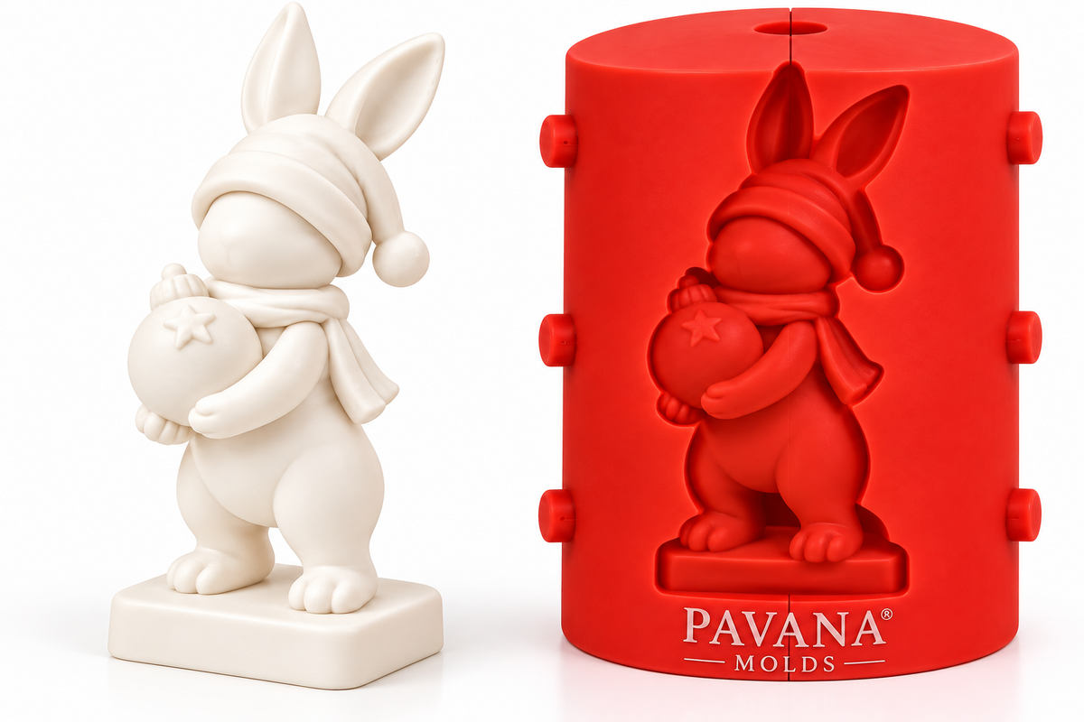 Pavana holiday bunny holding ornament 3D silicone mold