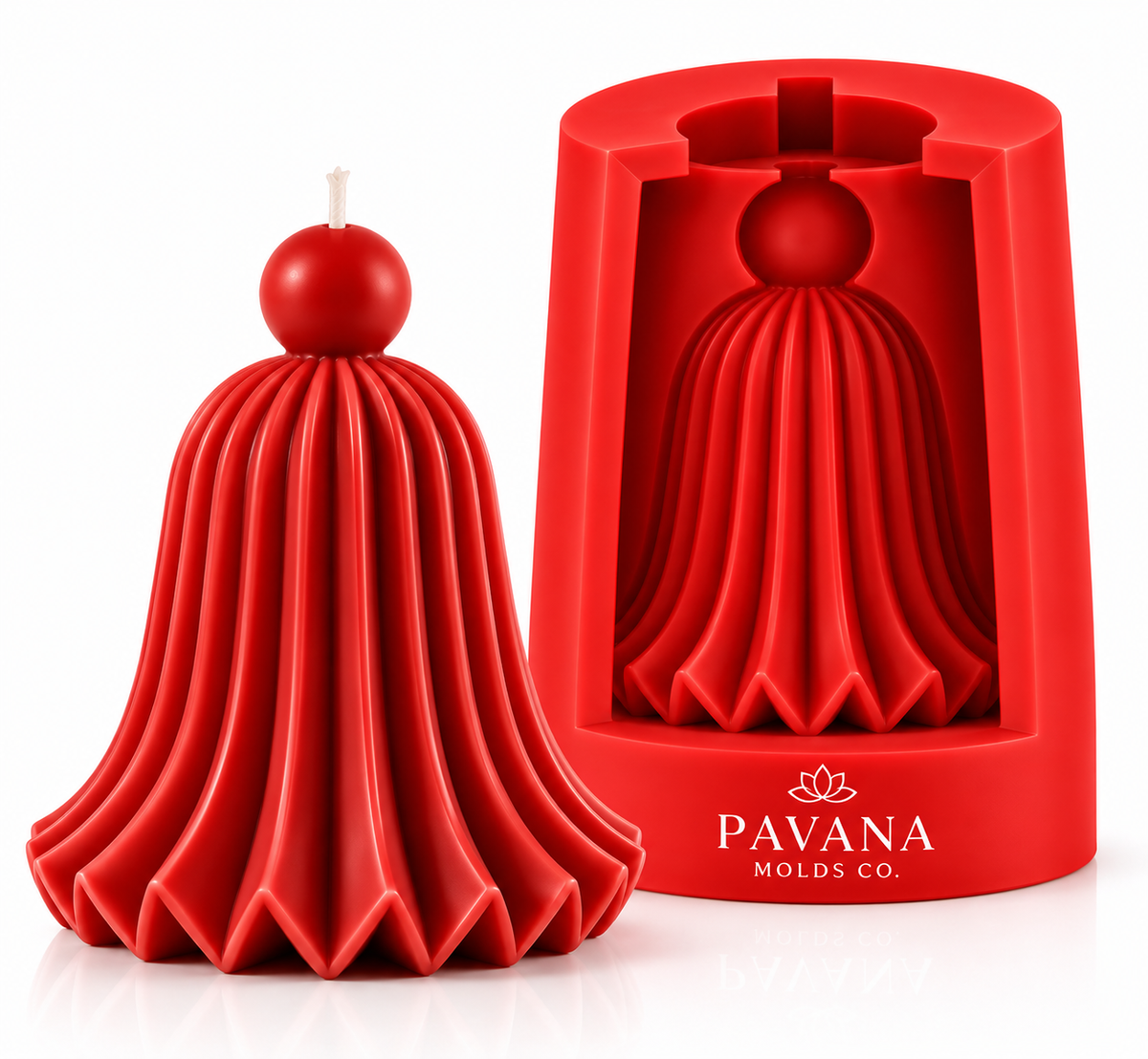 Pavana Molds Co red pleated bell holiday silicone candle mold