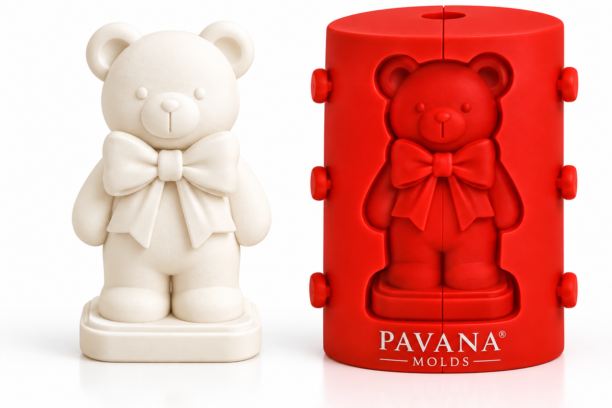 Pavana teddy bear with bow 3D silicone mold