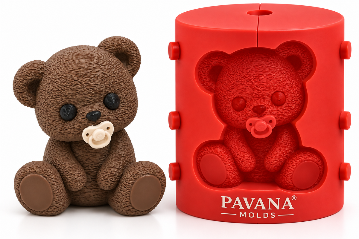 Pavana teddy bear with pacifier 3D silicone mold
